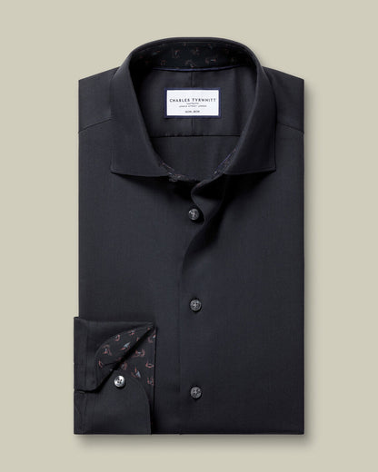 Non-Iron Stretch Printed Trim Slim Fit Shirt - Charcoal