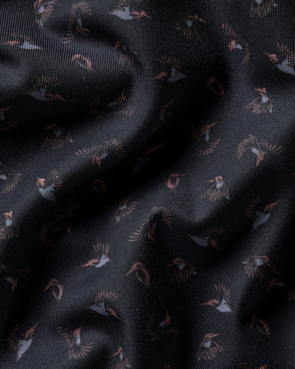 Non Iron Stretch Bird Print Slim Fit Shirt - Charcoal