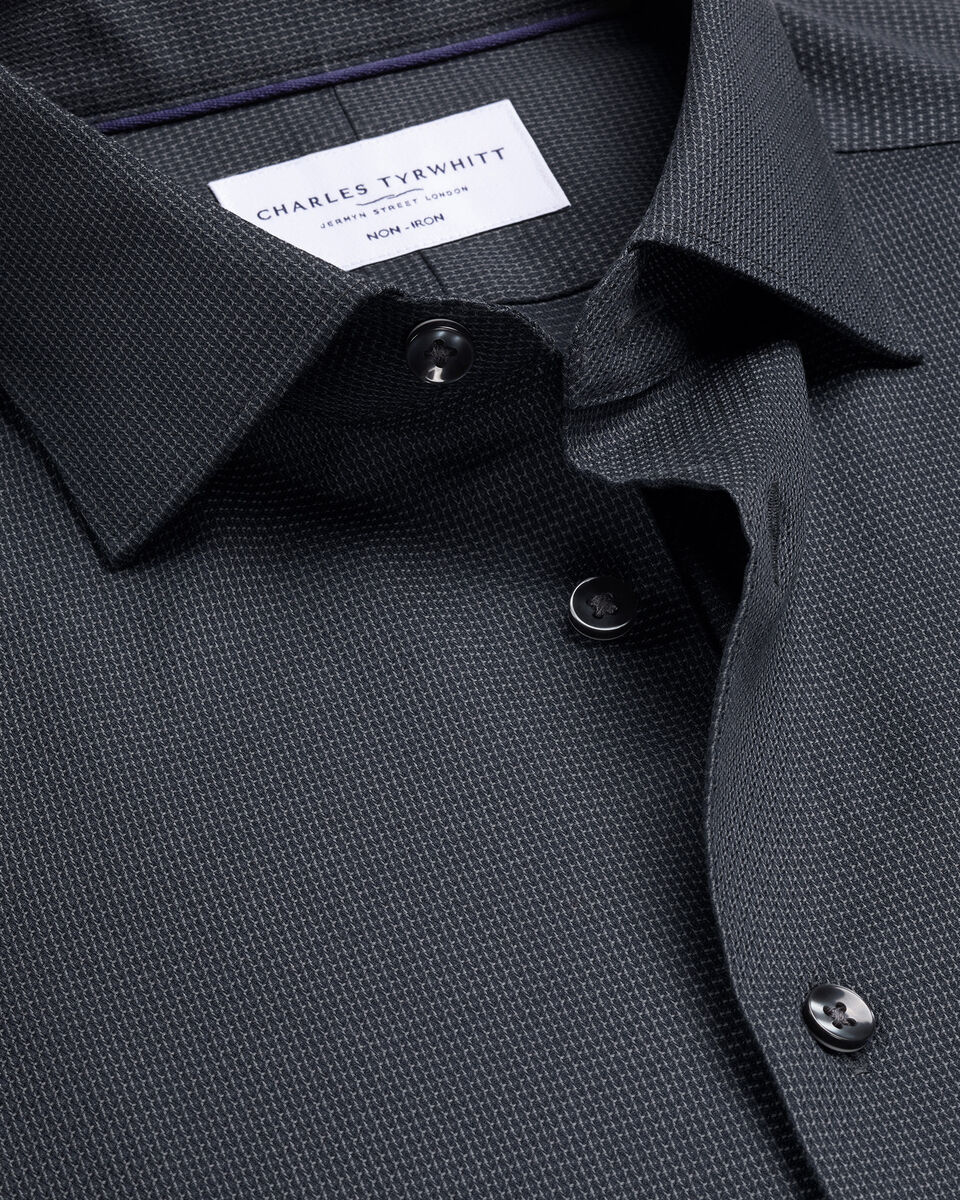 Non-Iron Stretch Texture Slim Fit Shirt – Charcoal Grey