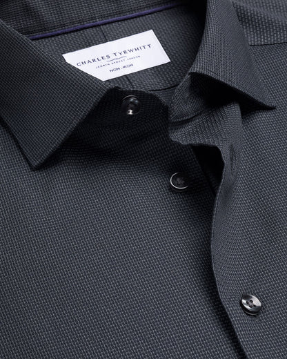 Non-Iron Stretch Texture Slim Fit Shirt – Charcoal Grey