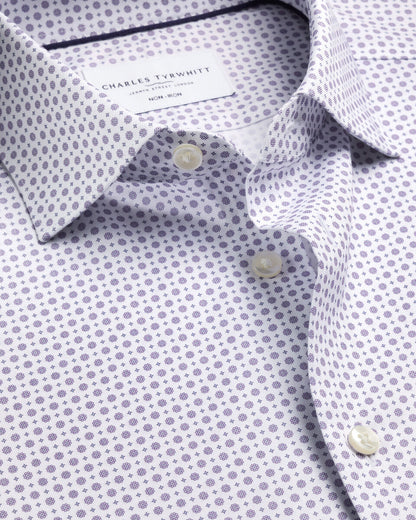 Semi-Cutaway Collar Non-Iron Stretch Print Slim Fit Shirt – White & Lilac