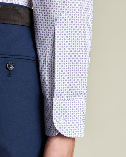 Semi-Cutaway Collar Non-Iron Stretch Print Slim Fit Shirt – White & Lilac