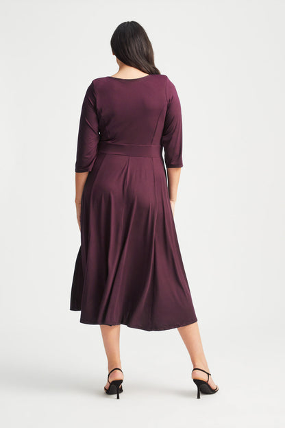 Wine V Neck Long Peach Touch Midi Dress