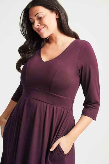 Wine V Neck Long Peach Touch Midi Dress