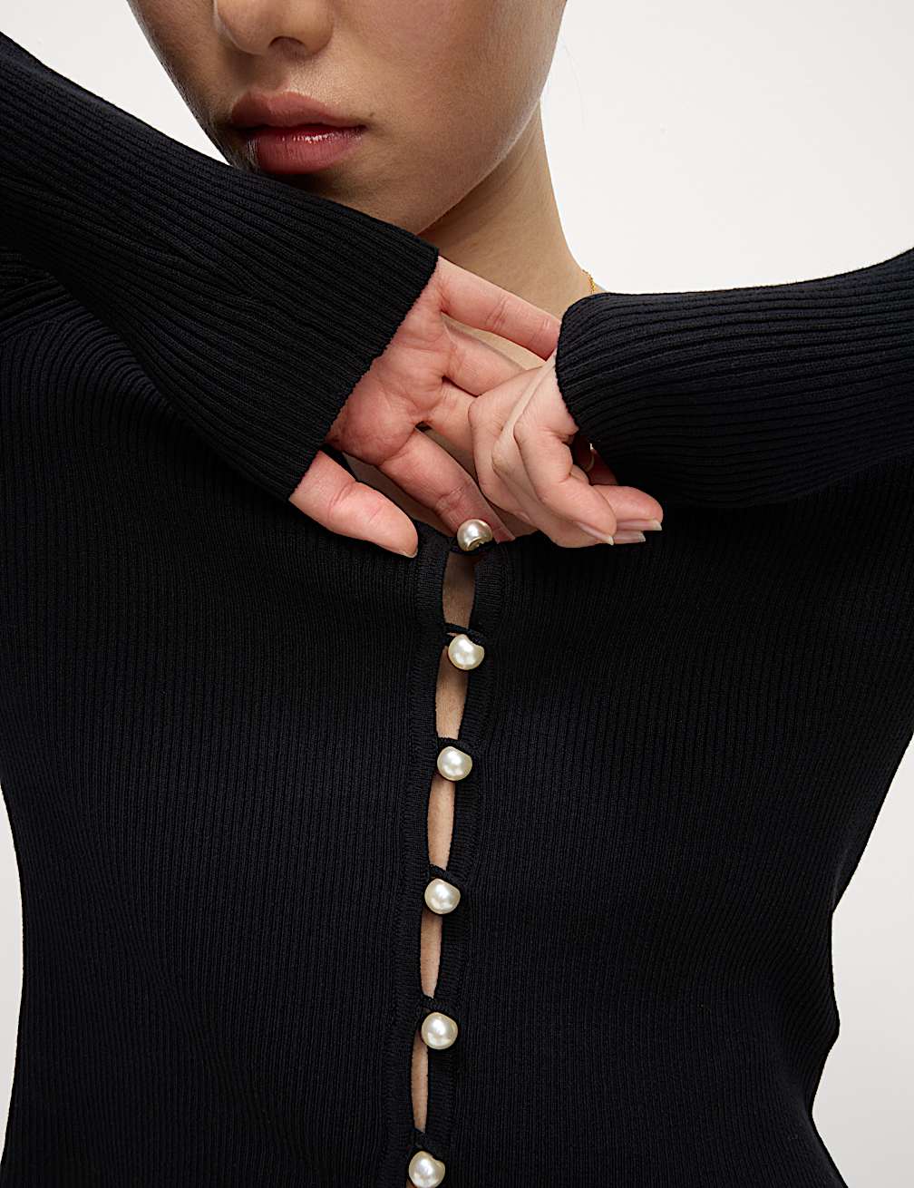 Black Ribbed V-Neck Button Front Cardigan