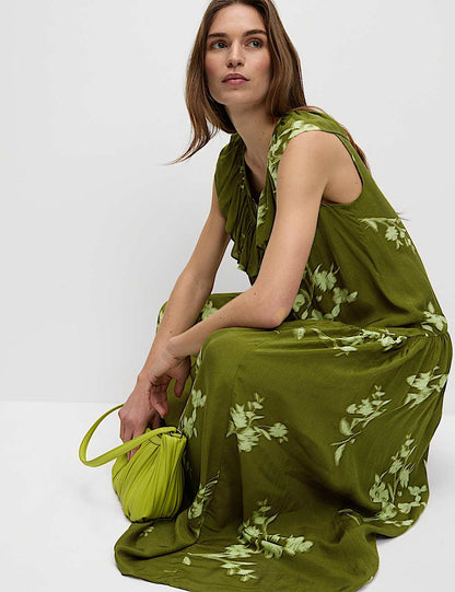 V Neck Frill Detail Midaxi Dress