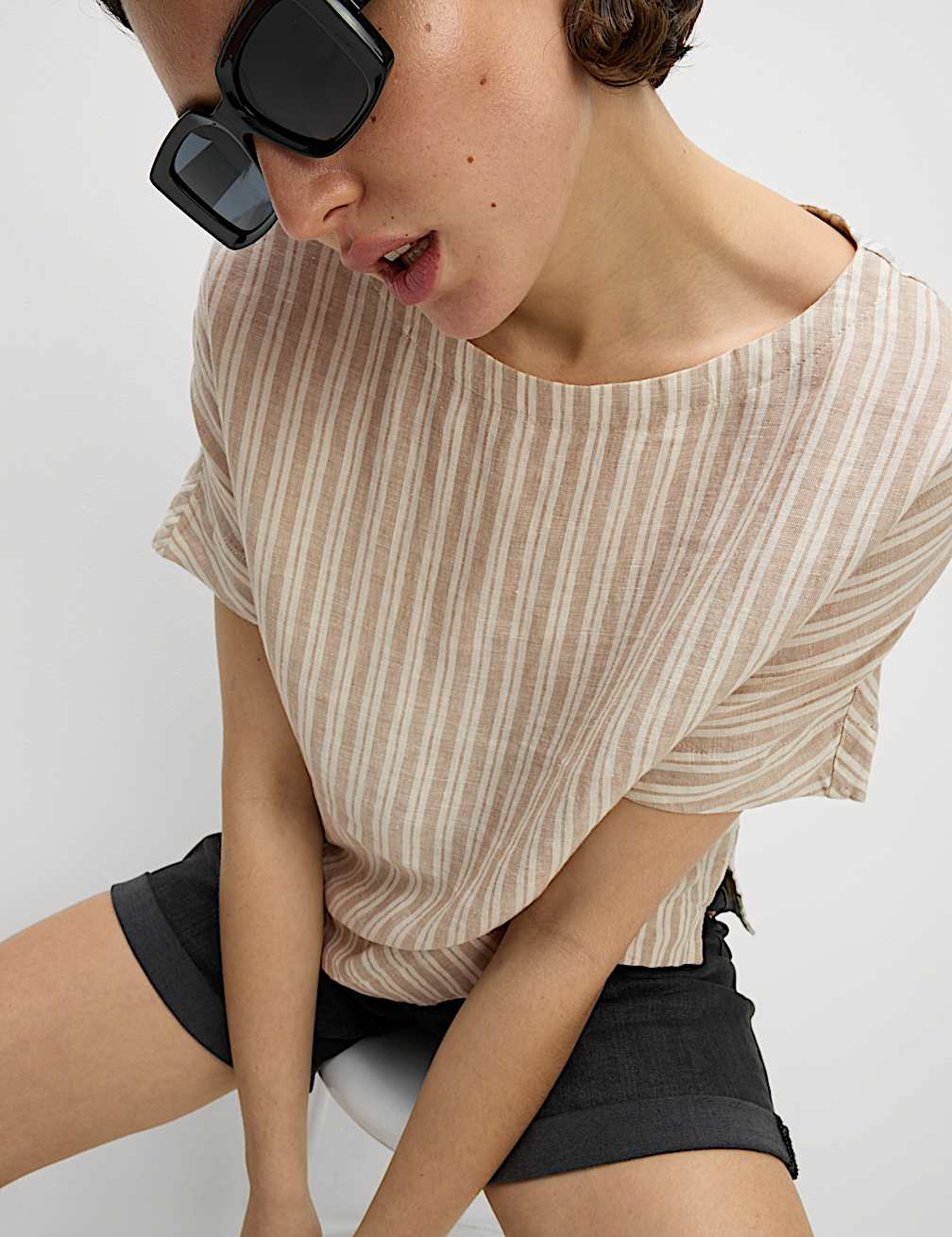 Pure Linen Striped Relaxed T-Shirt