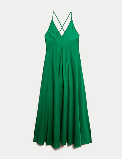 Pure Cotton Strappy V-Neck Midaxi Beach Dress