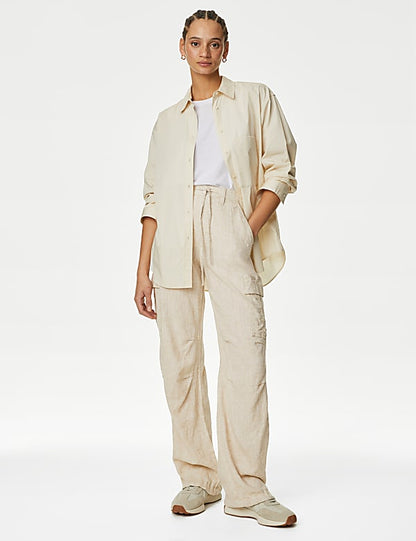 Tall Linen Rich Straight Leg Cargo Trousers