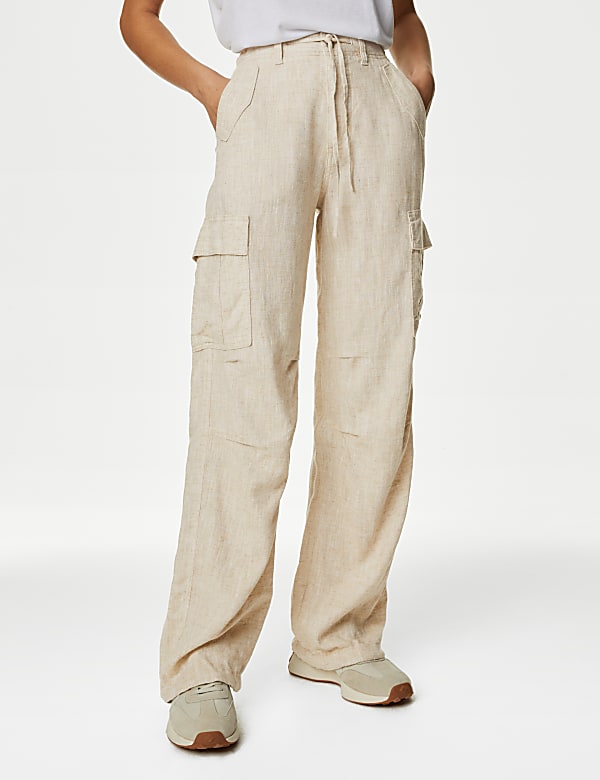 Tall Linen Rich Straight Leg Cargo Trousers