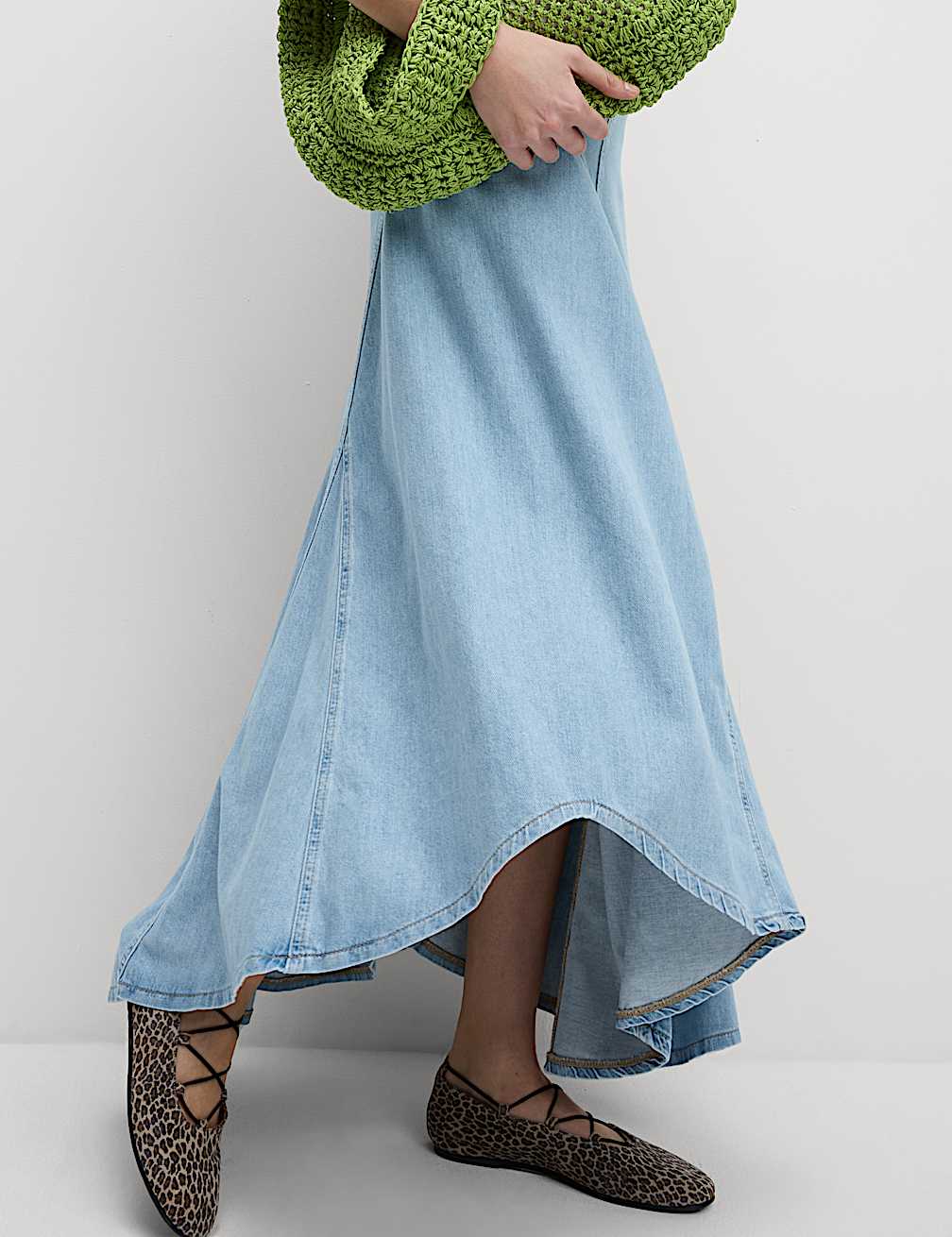 Denim High Waisted Maxi Asymmetric Skirt