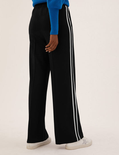 Side Stripe Wide Leg Trousers Black