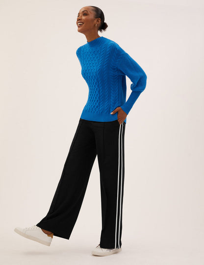 Side Stripe Wide Leg Trousers Black