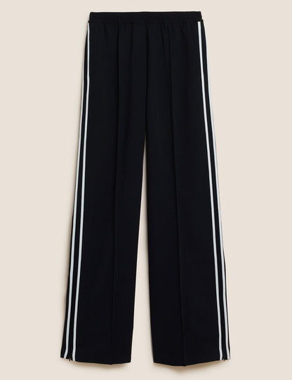 Side Stripe Wide Leg Trousers Black