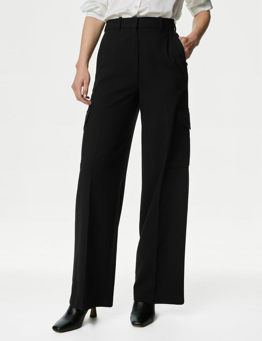Black Cargo Wide Leg Trousers