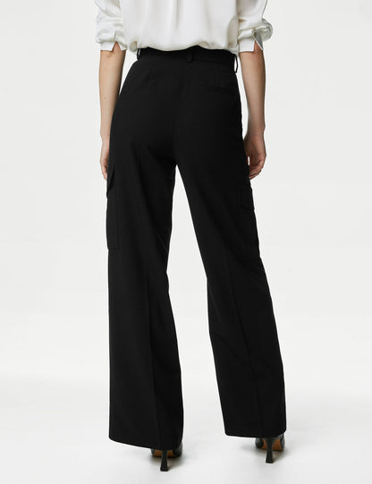 Black Cargo Wide Leg Trousers