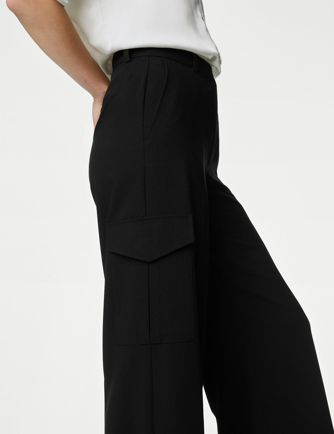 Black Cargo Wide Leg Trousers