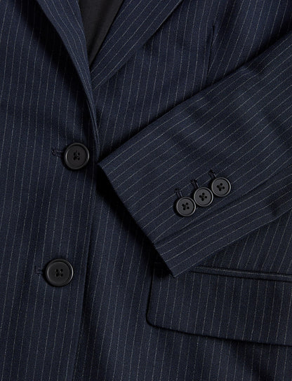 Relaxed Pinstripe Single Breasted Blazer Navy