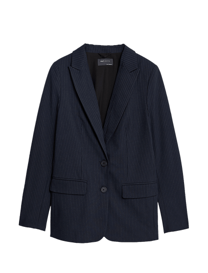 Relaxed Pinstripe Single Breasted Blazer Navy