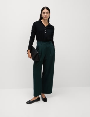 Pleat Front Wide Leg Trousers