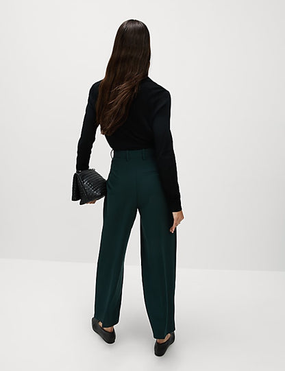 Pleat Front Wide Leg Trousers