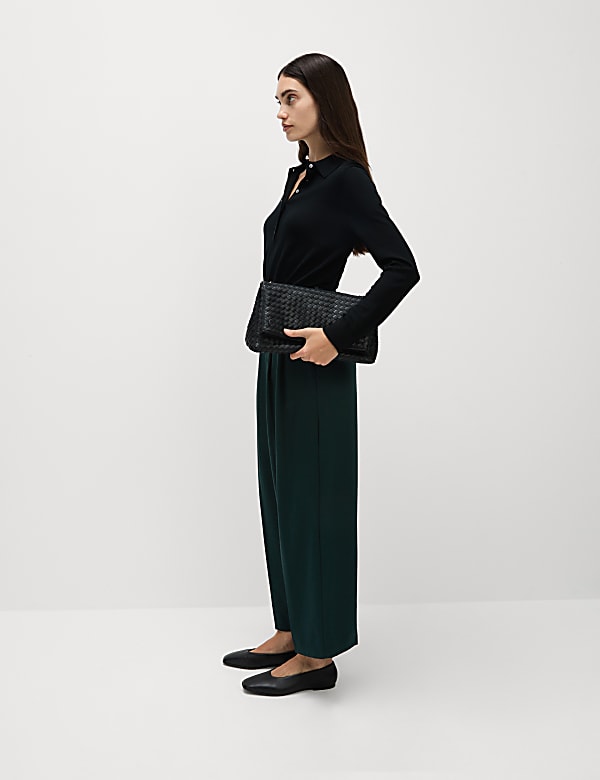 Pleat Front Wide Leg Trousers