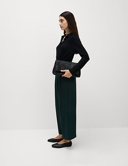 Pleat Front Wide Leg Trousers