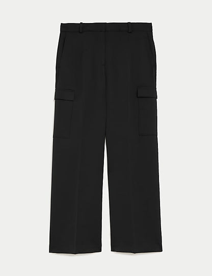 Satin Cargo Wide Leg Trousers