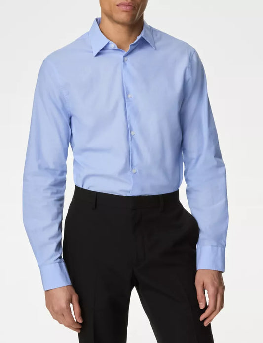 Regular Fit Pure Cotton Textured Shirt Blue