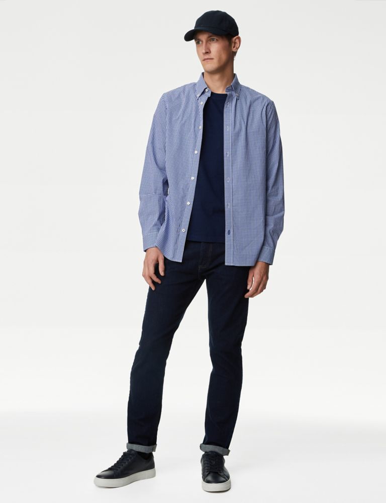 Easy Iron Cotton Stretch Gingham Oxford Shirt