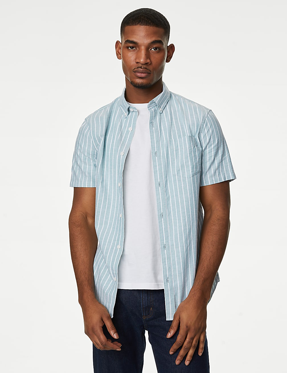 Pure Cotton Striped Oxford Short Sleeve Shirt