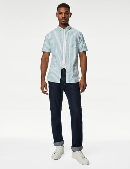 Pure Cotton Striped Oxford Short Sleeve Shirt