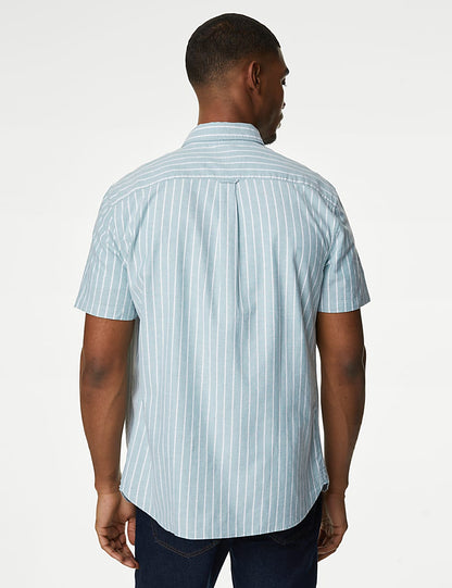 Pure Cotton Striped Oxford Short Sleeve Shirt