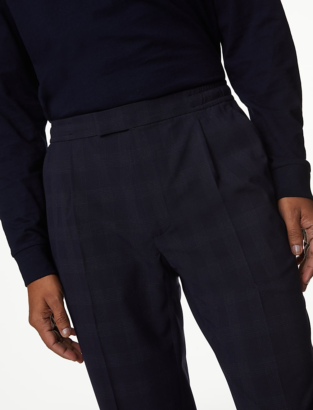Tall Check Single Pleat Elasticated Trousers