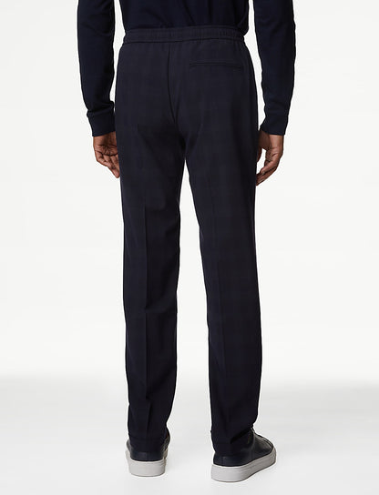 Tall Check Single Pleat Elasticated Trousers