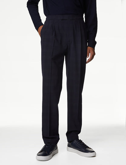 Tall Check Single Pleat Elasticated Trousers
