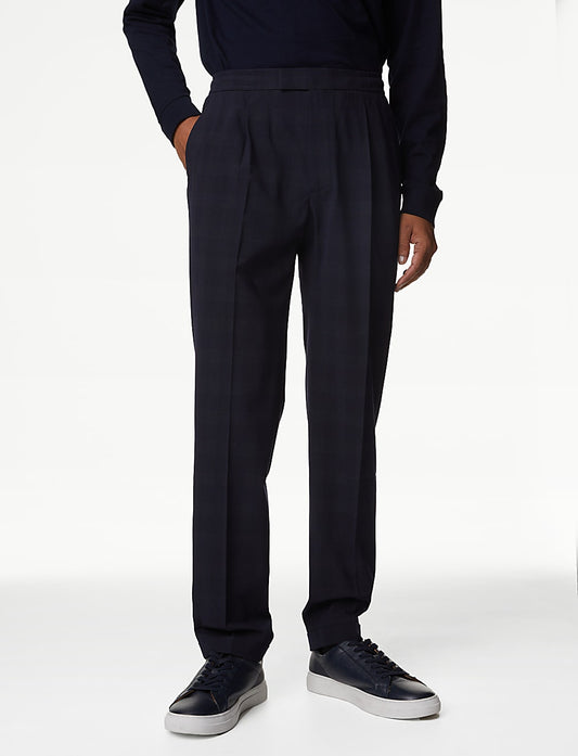 Tall Check Single Pleat Elasticated Trousers