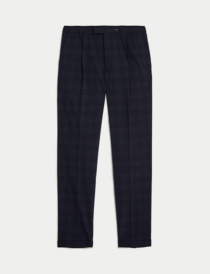 Tall Check Single Pleat Elasticated Trousers