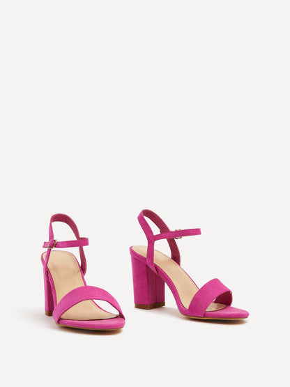 Faux Suede Open Back Barely There Block Heeled Sandal