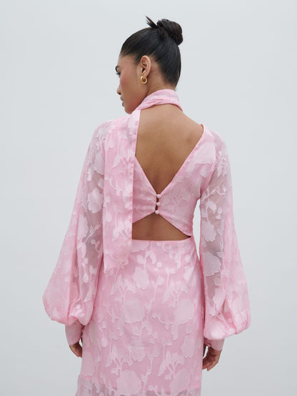 Pretty Lavish Sadie Jacquard V Neck Dress - Pink