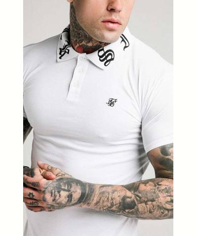 Old English Embroidery Collar Polo White