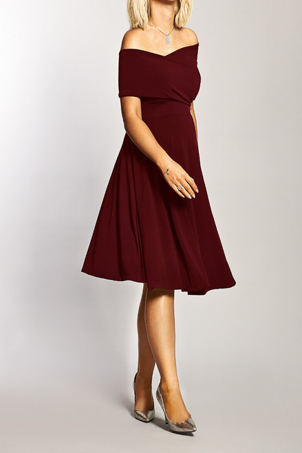 Wine Maternity Bardot Dress