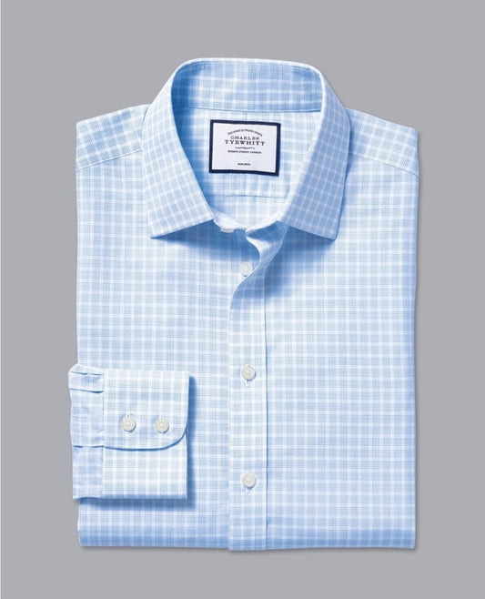 Classic Fit Sky Blue Check Non-Iron Poplin Shirt