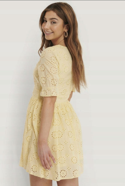 Yellow Cotton Broderie Lace Dress