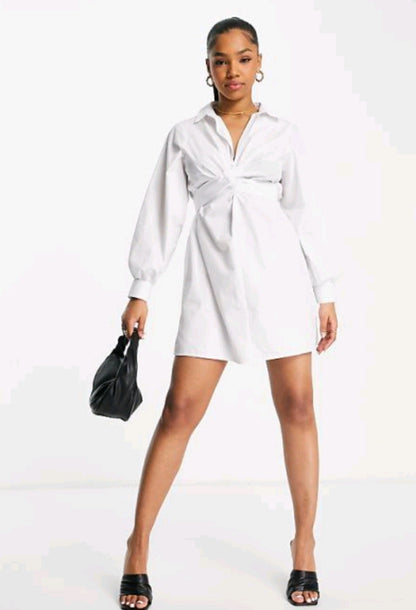 Miss Selfridge Going Out Twist Front Shirt Dress in white