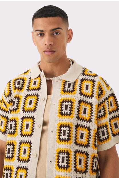 Oversized Boxy Crochet Knit Shirt