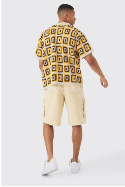 Oversized Boxy Crochet Knit Shirt