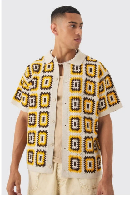 Oversized Boxy Crochet Knit Shirt