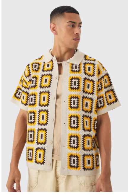 Oversized Boxy Crochet Knit Shirt