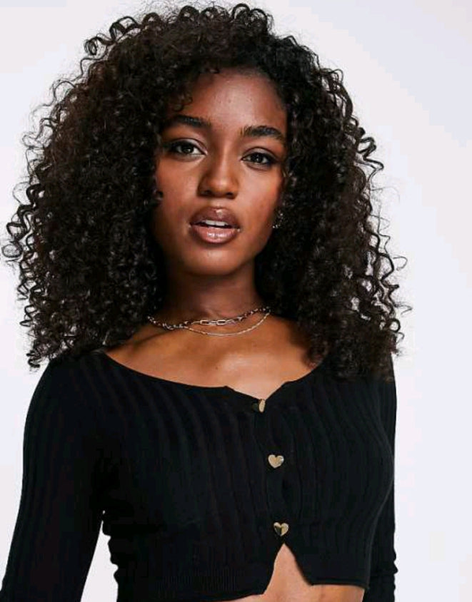 Miss Selfridge rib knit heart button cardigan in black
